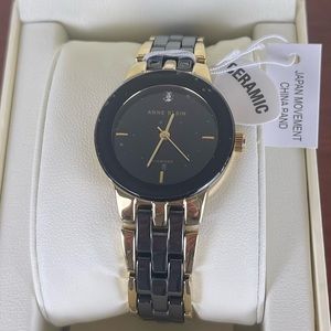 Anne Klein Diamond Accent Dial Goldtone Black Ceramic Watch Bracelet